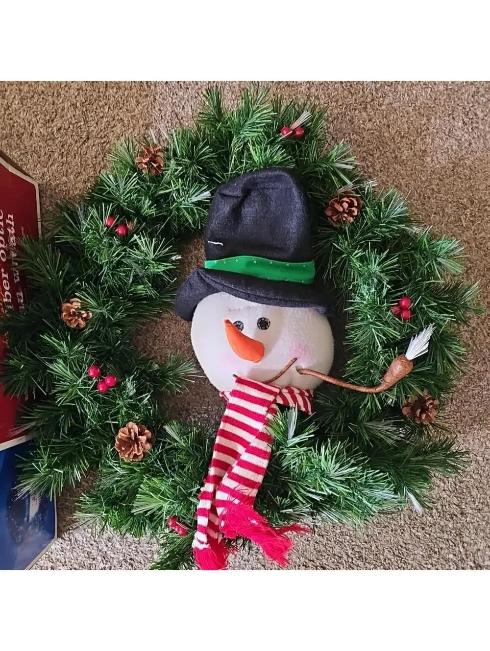 Fiber Optic Christmas Wreath 24” Snowman Changes Color With Box NO POWER SUPPLY